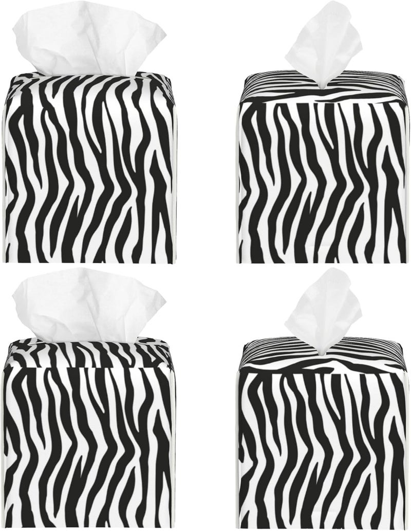 sndheke Zebra Stripes Tissue Box Cover Square,Black and White Stripe Tissue Box Holder Waterproof Leather Facial Paper Organizer Dispenser for Bathroom Home Car Nightstand Vanity Desk - Image 2